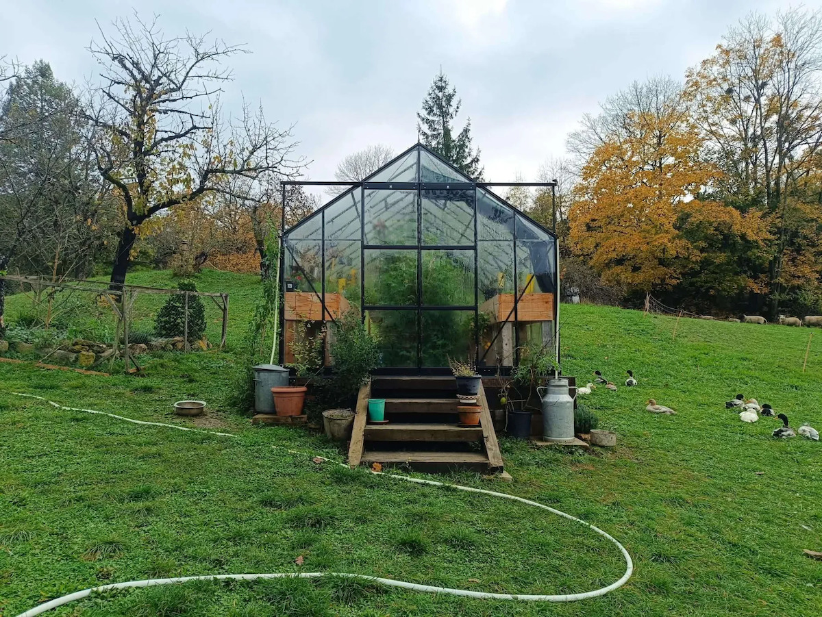 Serre de jardin avec tuyau d'arrosage